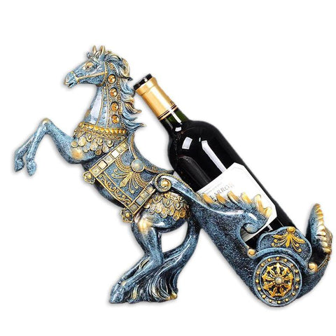 Support de bouteille de vin Cheval et char Romain résine effet oxyde de bronze