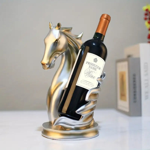 Support de bouteille de vin Cheval en résine effet métallique