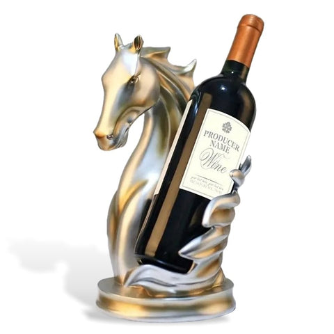 Support de bouteille de vin Cheval en résine effet métallique