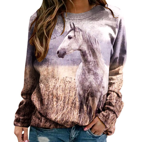 Sweat-shirt - impression sublimation Cheval blanc dans le pré