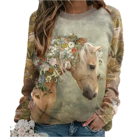 Sweat-shirt - impression sublimation Cheval et fleurs