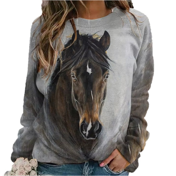 Sweat-shirt - impression sublimation Cheval sur fond gris