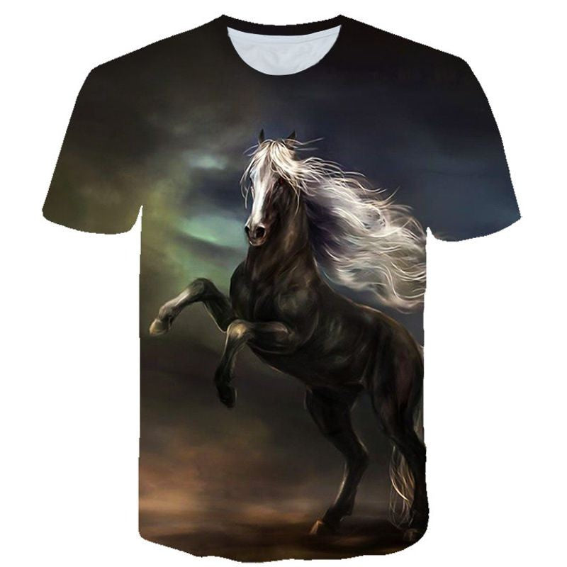 T-shirt Femme Motif Tête De Cheval Artistique - Coton Doux, Col Rond, Coupe Classique - Pour Cavalières Et Amateurs
