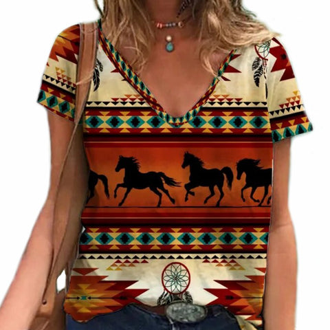 T-shirt - impression sublimation Chevaux et motifs péruviens