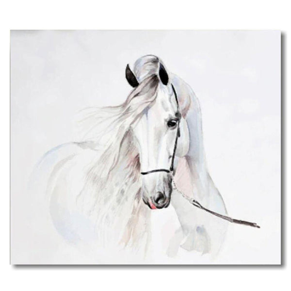 Tableau impression sur toile - Cheval blanc fond blanc - 120 x 80 cm