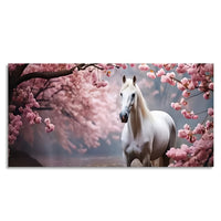 Tableau impression sur toile - Cheval blanc et fleurs