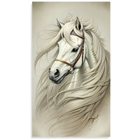 Tableau impression sur toile - Cheval dessin fond pierre