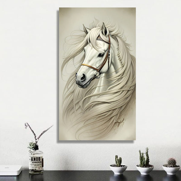 Tableau impression sur toile - Cheval dessin fond pierre