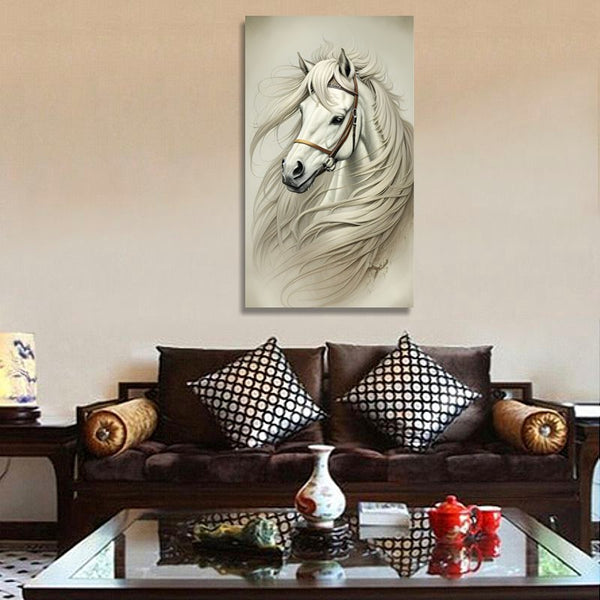 Tableau impression sur toile - Cheval dessin fond pierre