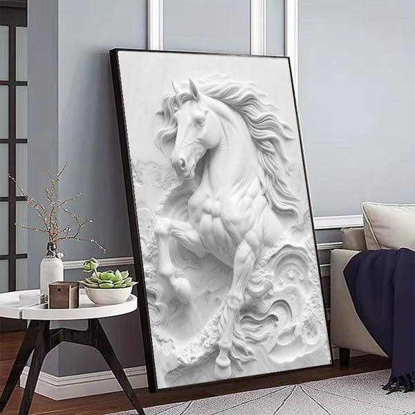 Tableau impression sur toile - Cheval effet de pierre sculptée