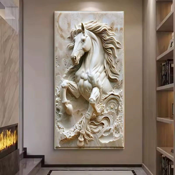 Tableau impression sur toile - Cheval effet de pierre sculptée
