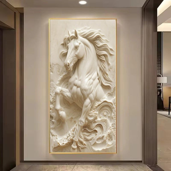 Tableau impression sur toile - Cheval effet de pierre sculptée