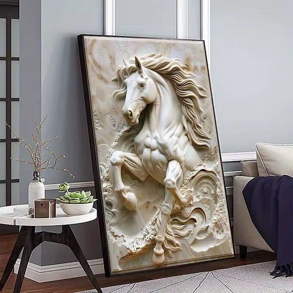 Tableau impression sur toile - Cheval effet de pierre sculptée