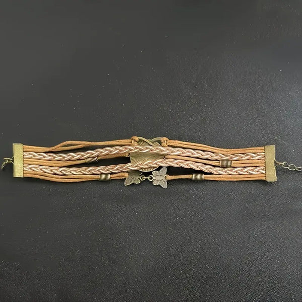 Bracelet fashion - médaillon cheval - tresse de cuir et symbole infini