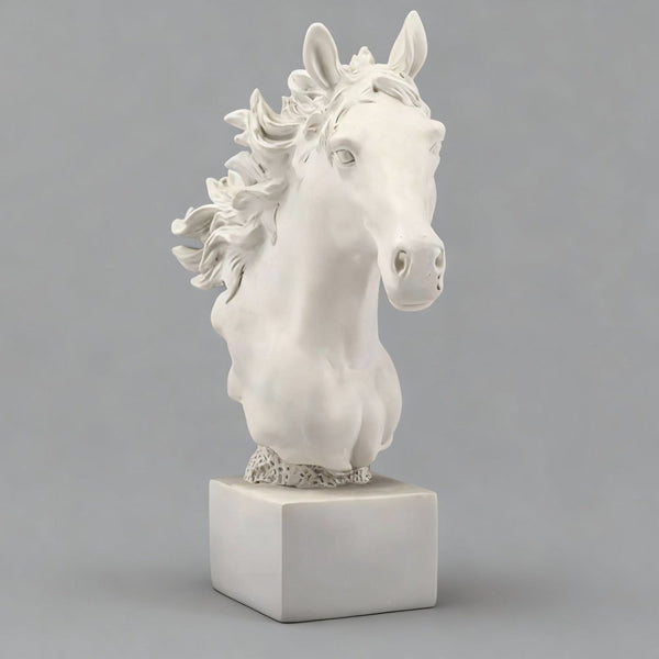Objet déco Statuette Tête de cheval en résine effet pierre blanche