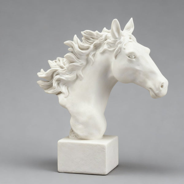 Objet déco Statuette Tête de cheval en résine effet pierre blanche