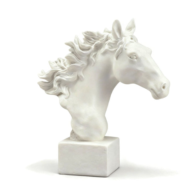 Objet déco Statuette Tête de cheval en résine effet pierre blanche