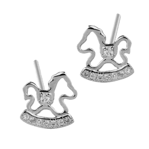 Boucles d'oreilles - Cheval bascule - argent massif et zircon