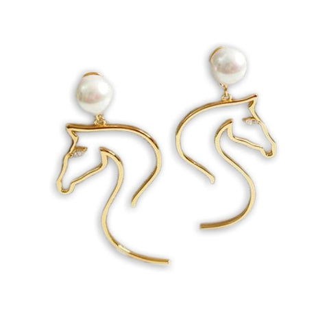 Boucles d'oreilles Cheval - or perle de culture et zircon