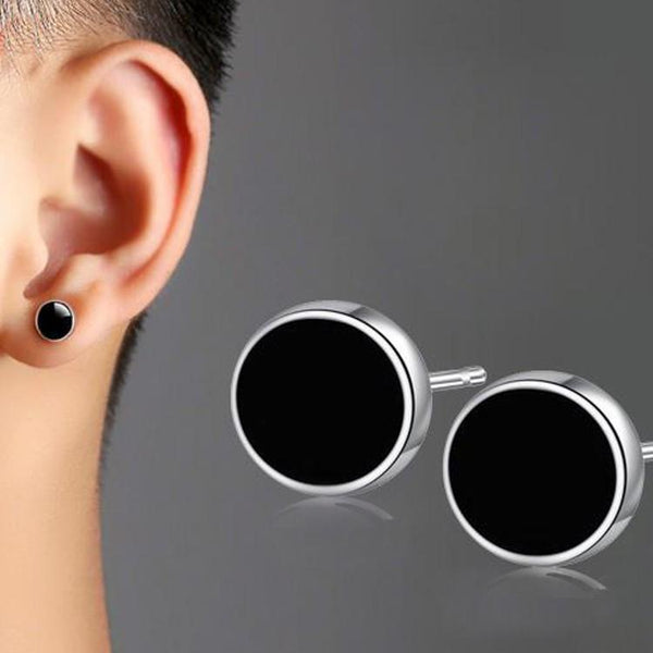 Boucles d'oreilles Mode - Pastille Onyx & argent
