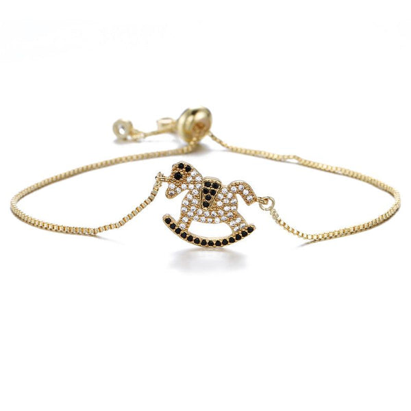 Bracelet Cheval bascule Incrusté cristaux de zircon et petit coeur