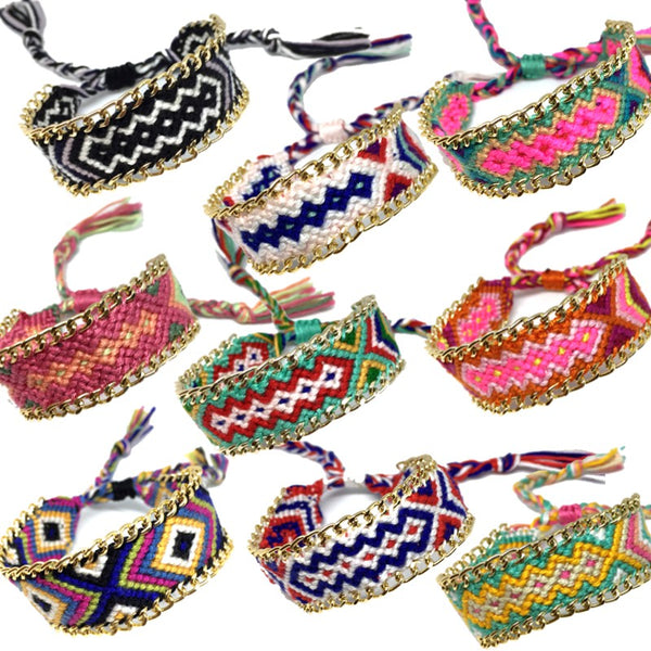 Bracelet brésilien en cordons tressés et chainettes Fashion mode Bohême hippie coachella_