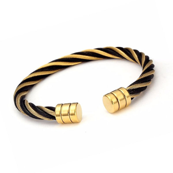 Bracelet mode femme cables d'acier noir et or