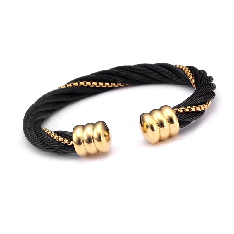 Bracelet mode femme cables d'acier noir et or