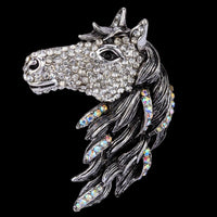 Broche ou anneau de foulard - cheval & cristaux de couleur