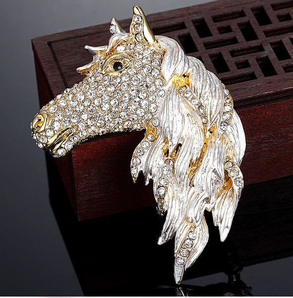 Broche ou anneau de foulard - cheval & cristaux de couleur