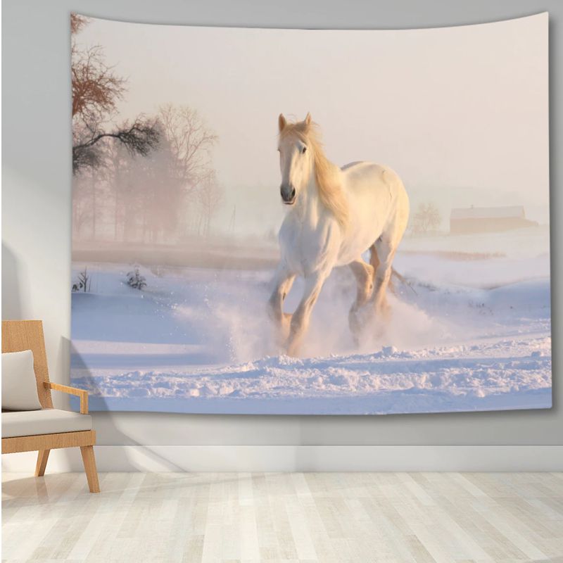 Carré décor tissu imprimés HD Cheval blanc sur la neige