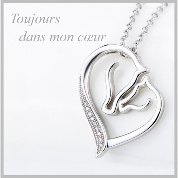 Collier pendentif - Coeur Chevaux - argent massif et zircon