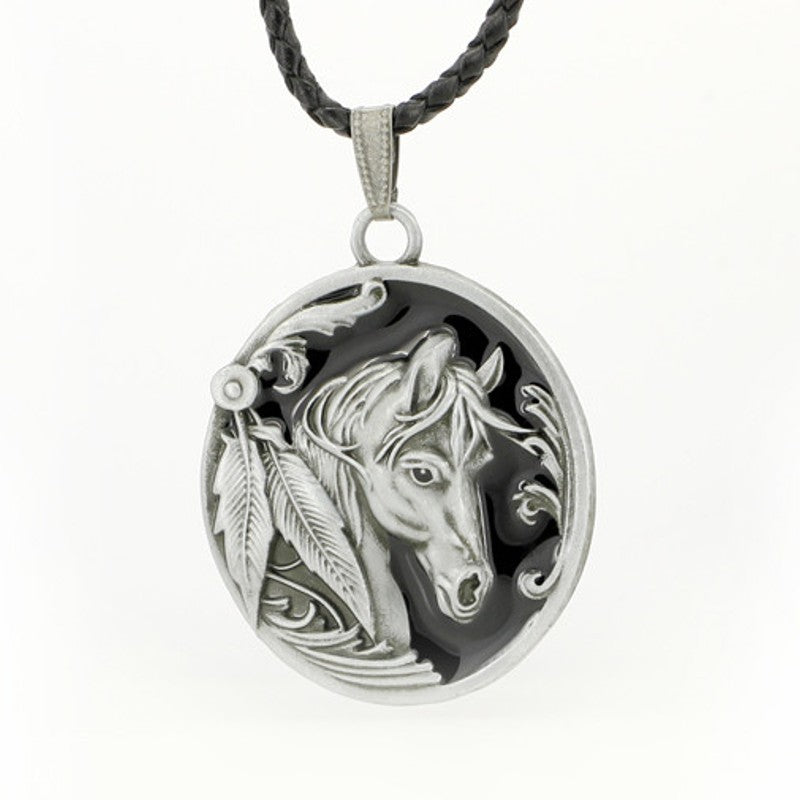 Collier pendentif Médaillon cheval Apache Western