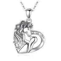 Collier pendentif - Coeur Cheval fille - argent massif et zircon