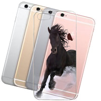Coque Protection iPhone Cristal transparent - Cheval noir au galop pour iPhone 4, 5, 6, 6 plus, 7, 7 Plus, 8, 8 Plus