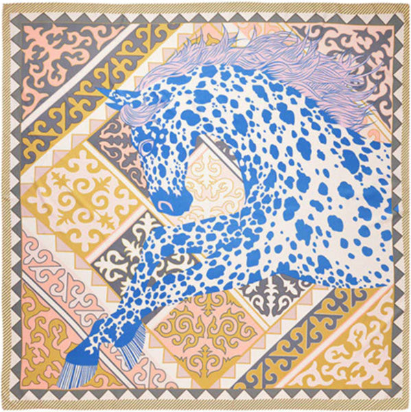 Etole ou carré décor pure Soie - Impression  Cheval Knabstrub - 130 x 130 cm
