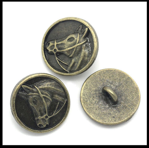 20 boutons tête de cheval - bronze 15 mm