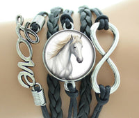 Bracelet fashion - Love / médaillon cheval / infini - tresse en cuir
