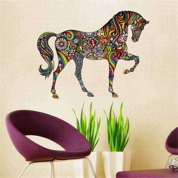 Sticker mural Déco cheval fleurs couleurs 47 x 37 cm