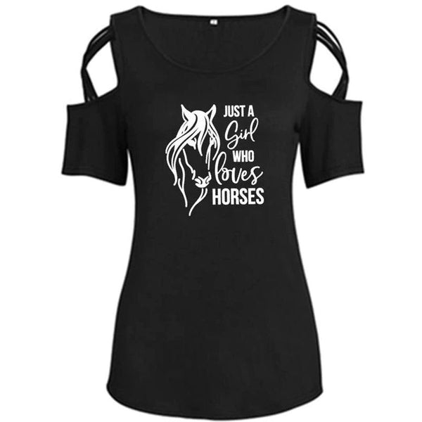 Haut T-Shirt femme manches longues - impression cheval Just a girl