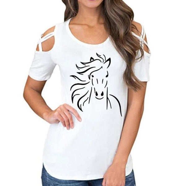 Haut T-Shirt femme manches longues - impression cheval crinière
