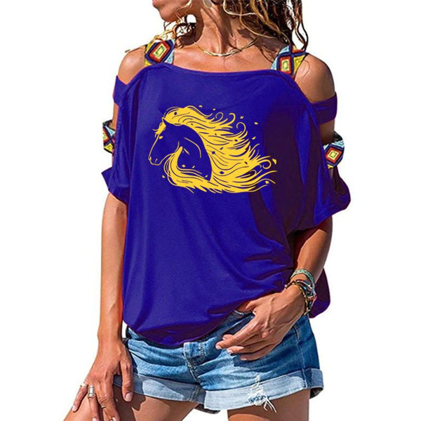 Haut T-Shirt femme sans manches - impression cheval crinière au vent