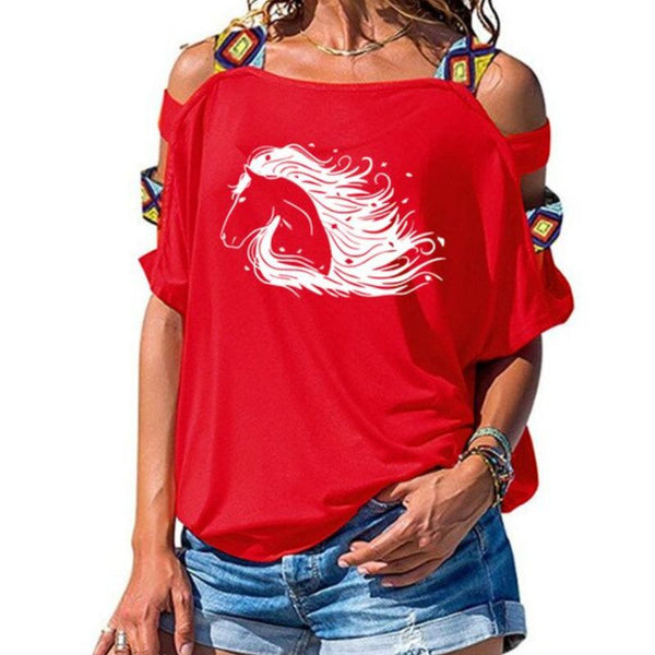 Haut T-Shirt femme sans manches - impression cheval crinière au vent