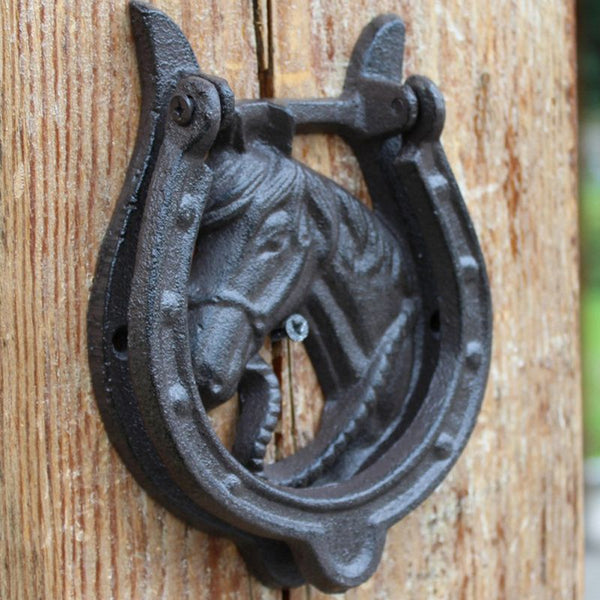 Heurtoir marteau de porte fer à cheval en fonte