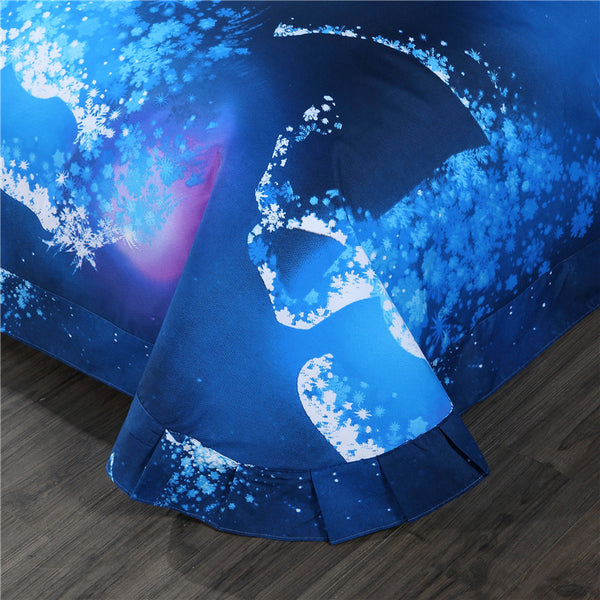Housse de couette imprimée Cheval et étoiles de neige sur fond bleu