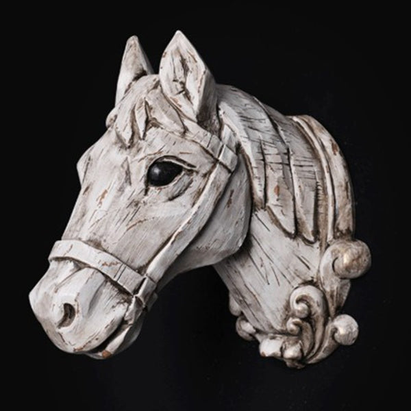 Objet déco Applique Tête de cheval en résine effet bois sculpté
