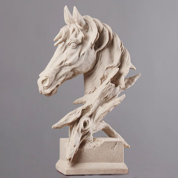 Oeuvre d'art Tête de cheval Sculpture en résine effet pierre ou bronze_
