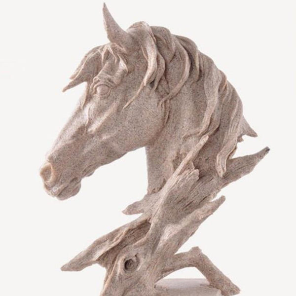 Objet déco Oeuvre d'art Tête de cheval Sculpture bois en résine effet pierre