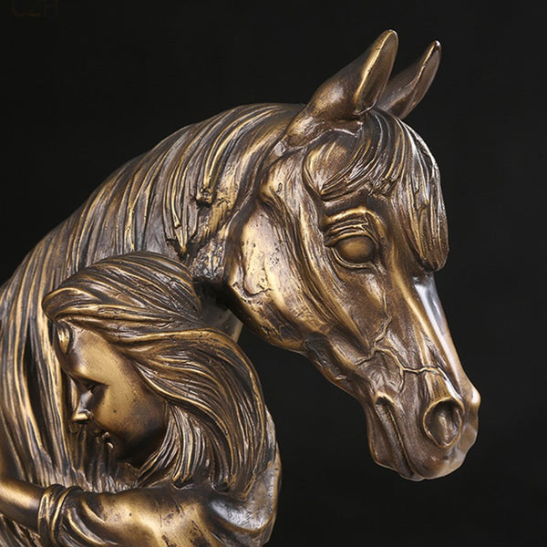 Objet déco Oeuvre d'art Tête de cheval & fillette en résine effet bronze 35 cm