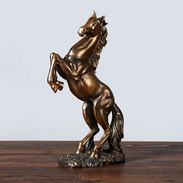 Objet déco Statuette Cheval debout en résine effet pierre ou bronze